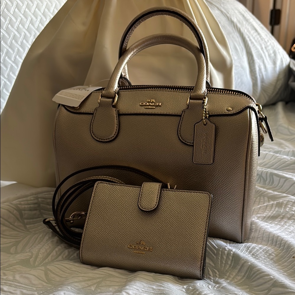 NWT! Coach Gold Women's Bag and Wallet Set